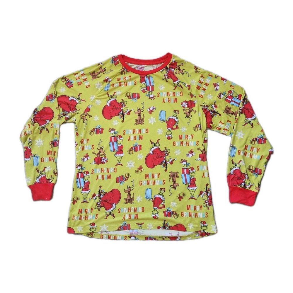 The Grinch Who Stole Christmas Holiday Green & Red Pajama Top Women's Sz L EUC